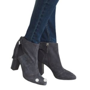 WHBM Blue Suede Tassel Booties sz 7.5